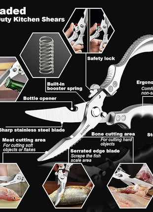Stainless Steel Heavy Duty Kitchen Scissors - 2 Pack Multipurpose Food Scissors, Poultry & Meat Shears