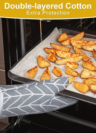 AUAUY Oven Mitts and Pot Holders 6PCS Set, 392°F Heat Resistant Cooking Gloves and Hot Pads Baking Mittens BBQ Gloves, Top Kitchen Gadgets, Non-Slip Kitchen Mittens for Oven Cooking Baking Grilling