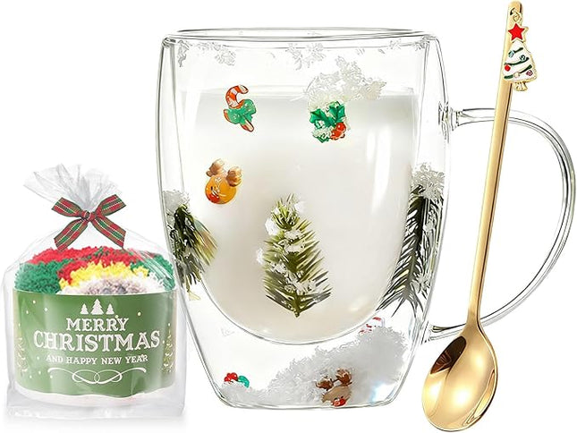 Christmas Gifts For Women Mom Friends Kids Grandma Men Cute Coffee Mugs with Christmas Socks Glass Espresso Tea Cups Kawaii Christmas Stocking Stuffers Decorations Presents Funny White Elephant Gifts