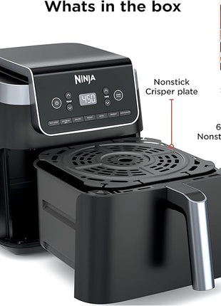 Ninja | Air Fryer Pro XL | 6.5QT Capacity fits up to 9lbs of Wings| 7-in-1 Max Crisp, Broil, Air Fry, Roast, Bake, Reheat & Dehydrate | Dishwasher Safe Parts | Space Saving | Grey | AF182AMZ
