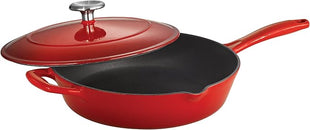 Tramontina Bestow Enameled Cast Iron Skillet with Lid, 10-inch Frying Pan, Red