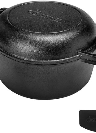 Cast Iron Double Dutch Oven - Pre-Seasoned 5-Quart Set – 2-in-1 Multi-Cooker: 5-Qt Deep Pot + 10" Skillet - Frying Pan Converts to Lid of Combo Dutch Oven – Grill, Stove Top, BBQ and Induction Use