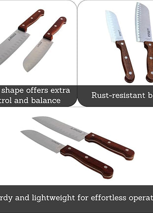 IMUSA, 2pc 5" & 7" Santoku Knife Set w/Wood Handle, Stainless Steel Kitchen Cooking Knifes