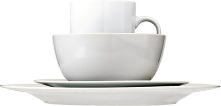 Amazon Basics 16-Piece Porcelain Kitchen Dinnerware Set with Plates, Bowls and Mugs, Service for 4 - White