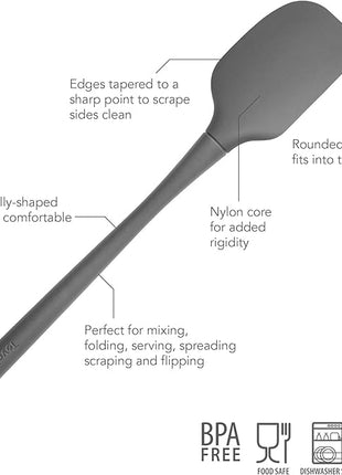 Tovolo Flex-Core All Silicone Spatula Turner, Tapered Edge, Ergonomic Handle, Heat Resistant, Charcoal