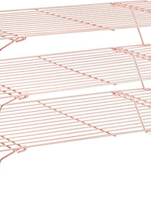 Cooling Rack for Baking 3 Tiers, 16" x 10" Cookie Cooling Wire Rack Stackable Collapsible Nonstick, Stainless Steel Baking Cooking Cooling Racks with Optimum Air Flow, Rose Gold