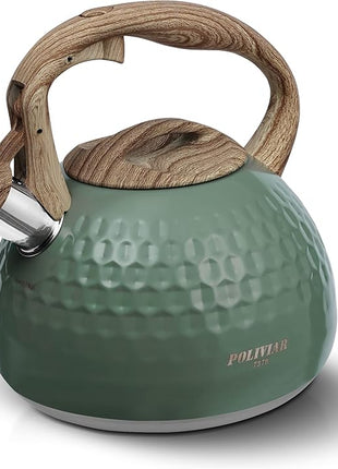 POLIVIAR Tea Kettle, 2.7 Quart Stovetop Tea Kettle, Audible Whistling Teapot, Food Grade Stainless Steel for Anti-Rust, Anti Hot Handle, Suitable for All Heat Sources (JX2020-RH30-2)