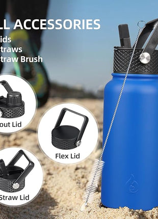 BJPKPK Insulated Water Bottles with Straw Lid, 27oz Stainless Steel Water Bottle with 3 Lids, Leak Proof BPA Free Metal Thermo, Mugs, Tumblers, Keep Cold Hot -Mint