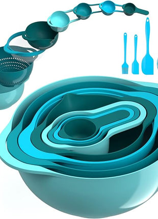 13 Pcs Mixing Bowls Set, RV Camping Accessories Set, Apartment Kitchen Gadget Easy Storage, Inculding Measuring Cups Colander Sifter Large Bowl Whisk Scraper, Great for Cooking and Baking, No BPA