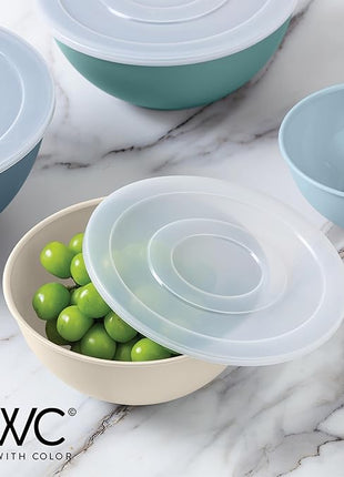 COOK WITH COLOR Plastic Mixing Bowls with Lids - 12 Piece Nesting Bowls Set includes 6 Prep Bowls and 6 Lids, Microwave Safe (Blue Ombre)