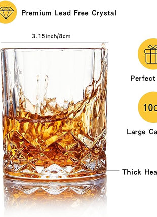 GLASKEY Whiskey Glasses Set of 4,Rock Glasses,11 oz Lead-Free Crystal Bourbon Glass,Old Fashioned Glass for Bourbon,Cognac,Irish Whisky,Personalised Whisky Glass Gift Set for Men,Dad,Brother