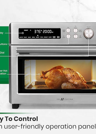 VAL CUCINA Infrared Heating Air Fryer Toaster Oven, Extra Large Countertop Convection Oven 10-in-1 Combo, 6-Slice Toast, Enamel Baking Pan Easy Clean with Recipe Book, Brushed Stainless Steel Finish