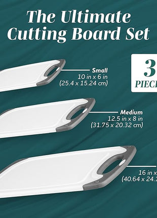Cutting Boards for Kitchen - BPA-Free Chopping Board - Different Sizes & Non Slip Handles - Reversible, Large Cutting Board Set - Unique Gifts for Cooks Who Have Everything - 3-Pack Black