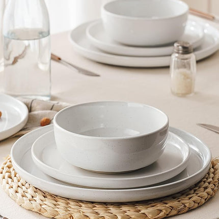 Famiware Milkyway Stoneware Dinnerware Sets with Pasta Bowls, Service for 6 (24 Pieces), Plates and Bowls Sets -Scratch Resistant, Microwave and Dishwasher Safe Dishes Set, White