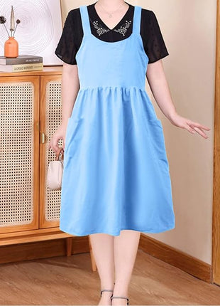 Uaussi Cotton Linen Apron Cross Back Work Apron for Women with Pockets Pinafore Dress X Cross Halter Apron for Chef Gardening