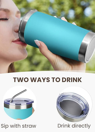 MEWAY 20oz Tumbler 8 Pack Double Wall Vacuum Insulated Travel Mug Bulk, Stainless Steel Tumblers with Lid and Straw, Durable Powder Coated Coffee Cups for Cold & Hot Drinks (Light Blue, 8)