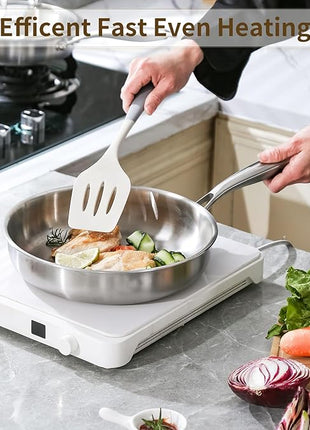 DELARLO Tri-ply Stainless Steel Frying Pan Set with Lid 8" 10" Induction large Skillets Chef's Pan,Pots and Pans Set Kitchen Cookware Set Suitable for All Stove