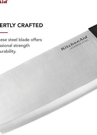 KitchenAid Classic Cleaver Knife with Custom Fit Blade Cover, 6 inch, Sharp Kitchen Knife, High Carbon Japanese Stainless Steel Blade, Meat Cleaver, Black