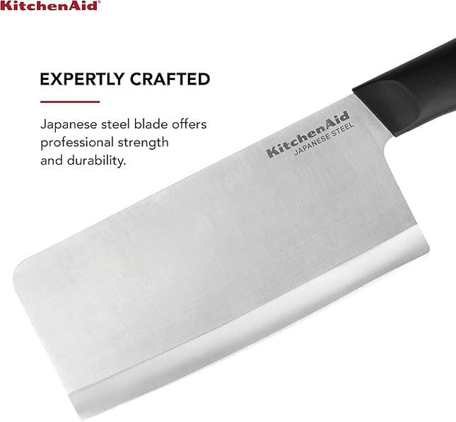 KitchenAid Classic Cleaver Knife with Custom Fit Blade Cover, 6 inch, Sharp Kitchen Knife, High Carbon Japanese Stainless Steel Blade, Meat Cleaver, Black