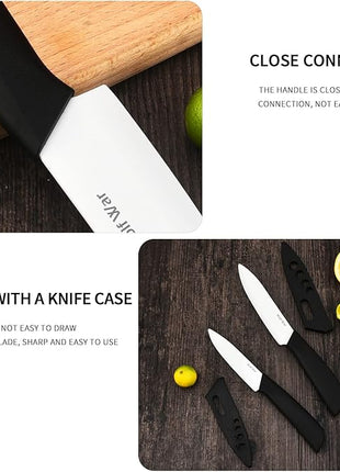 Kitchen Ceramic Knife Set Professional Knife With Sheaths, Super Sharp Rust Proof Stain Resistant (6" Chef Knife, 5" Utility Knife, 4" Fruit Knife, 3" Paring Knife, One Peeler)