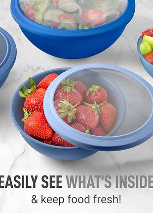 Zulay Kitchen 12 Piece Plastic Mixing Bowls with Leak-Proof Lids Set - Microwave and Freezer Safe Kitchen Mixing Bowls for Preparing, Serving and Storing - Large Nesting Bowls (Blue Ombre)