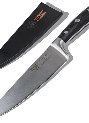 DALSTRONG Chef Knife - 8 inch Blade - Gladiator Series ELITE - Forged HC German Steel Chef's Knife - Razor Sharp Kitchen Knife - Professional Full Tang Knife - Black G10 Handle - Sheath -NSF Certified