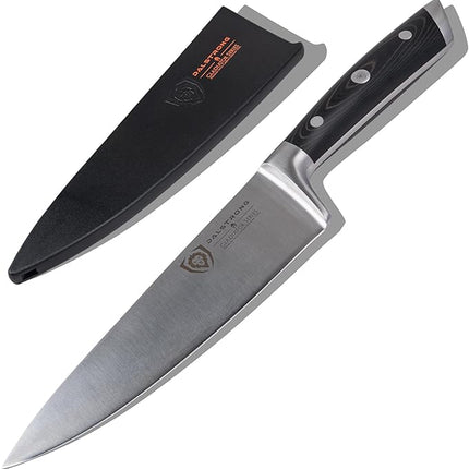 DALSTRONG Chef Knife - 8 inch Blade - Gladiator Series ELITE - Forged HC German Steel Chef's Knife - Razor Sharp Kitchen Knife - Professional Full Tang Knife - Black G10 Handle - Sheath -NSF Certified