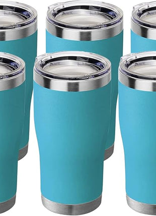 HASLE OUTFITTERS 20 oz Tumbler Bulk, Stainless Steel Tumblers with Lid, Vacuum Insulated Tumbler, Double Wall Powder Coated Cup, coffee mugs, Sky Blue, 6 Pack