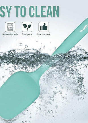 Walfos Silicone Spatula - 600°F High Heat Resistant Kitchen Spoon Spatulas（set of 5), Strong Steel Core and One-Pieces Design, For Cooking Mixing & Baking - BPA Free and Dishwasher Safe (Teal/Aqua)