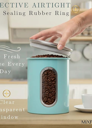 Mixpresso 3-Piece Aqua Blue Canisters Sets For The Kitchen, Airtight Canister Set With See Through Window, Storage Jars for Coffee Container, Tea Organizer & Sugar Canister, Kitchen Canisters