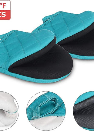 1 Pair Short Oven Mitts, Heat Resistant Silicone Kitchen Mini Oven Mitts for 500 Degrees, Non-Slip Grip Surfaces and Hanging Loop Gloves, Baking Grilling Barbecue Microwave Machine Washable