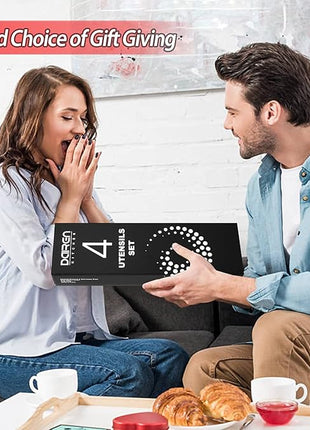 Pack of 4 Large Silicone Cooking Spatulas and Spoons, Slotted and Solid Stainless Steel Cooking Utensils Set, Non-stick Heat Resistant Kitchen for Baking, Fried, Stir-Fry, Mixing, Serving (Red)