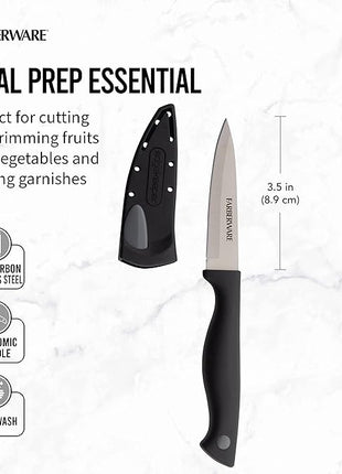 Farberware Edgekeeper 3.5-Inch Paring Knife with Self-Sharpening Blade Cover, High Carbon-Stainless Steel Kitchen Knife with Ergonomic Handle, Razor-Sharp Knife, Black