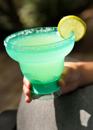 HOST FREEZE Stemless Margarita Glasses, Insulated Plastic Cocktail Glasses for Frozen Drinks, Double Wall Chiller Cups for Daiquiri, Tiki Drinks, Home Bar, Party Gifts, 12 oz, Set of 2, Aqua Blue