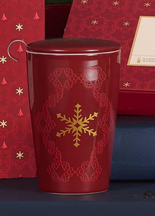 Tea Forte Double-Walled Ceramic Kati Cup, Removable Stainless Steel Infuser Basket and Lid, Steeps 12 oz Loose Leaf Tea, Dishwasher & Microwave Safe, Warming Joy