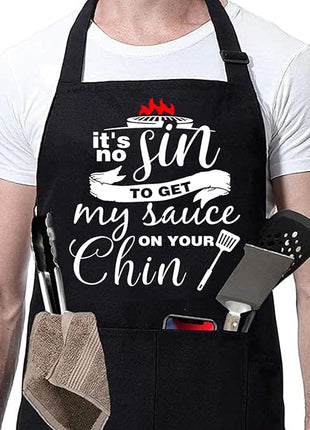 ZOORON Funny Black Chef Aprons for Men Adjustable BBQ Grill Kitchen Cooking Aprons with Pockets, Grill Accessories