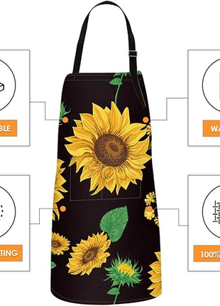 Britimes Apron Home Kitchen Cooking Baking Gardening for Women Men with Pockets Sunflowers Floral Flowers Leaf Vintage 32x28 inch