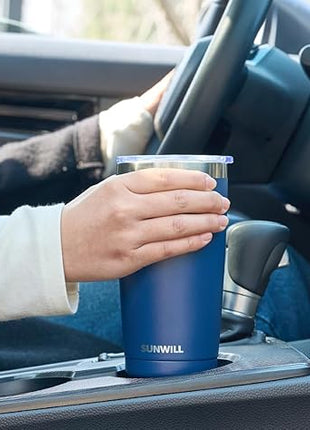 SUNWILL Travel Coffee Mug with Lid, 20 oz Tumbler Set of 2, Insulated Stainless Steel Cup for Water, Tea, Powder Coated Wine & Navy