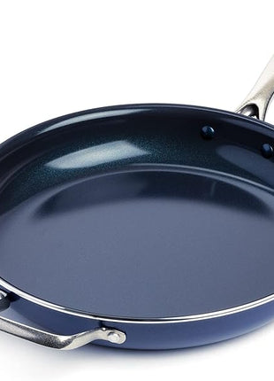 Blue Diamond 14" Nonstick Frying Pan Skillet, Diamond Infused PFAS & PTFE-Free Ceramic Pot, Dishwasher & Oven Safe, Stay Cool Handle, Durable Non Toxic Metal Utensil Safe, Family Jumbo Pan, Blue
