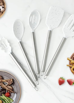COOK WITH COLOR Silicone Cooking Utensils, Kitchen Utensil Set, Easy to Clean Silicone Kitchen Utensils, Cooking Utensils for Nonstick Cookware, Kitchen Gadgets Set, 5 Pieces, Speckled White