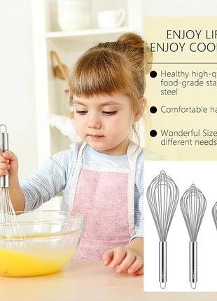 HOTEC 4 Pieces Stainless Steel Whisks Set Wire Whisk Balloon Whisk Egg Beater Kitchen Utensils for Stirring, Beating, Blending