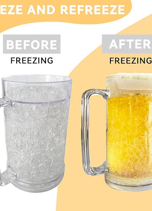 Lily's Home 16oz set of 4 Insulated Double Wall Gel-Filled Acrylic Frosted Freezer Stein Mugs, Great as Old Fashion Drinking Glasses at BBQs and Parties, Clear