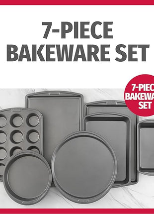 GoodCook Everyday 7-Piece Non-Stick Bakeware Set – 2 Cookie Sheet Pans, Round Cake Pan, Loaf Pan, Pizza Pan, Bake & Roast Pan, 12-Cup Muffin Pan - Baking Supplies, Baking Pans Set
