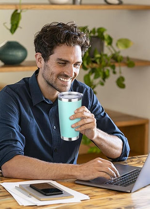 StarSpeed 20oz Tumbler Bulk with Lid, Stainless Steel Insulated Tumblers Double Wall Vacuum Insulated Travel Mug, Powder Coated Coffee Cups for Hot and Cold Drinks(Light Green,6)