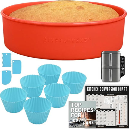 Air Fryer Baking Pan Set For Ninja DoubleStack 2-Basket 10QT SL401 Freezer, Airfryer Bakeware Sets with Cupcake Liners & Kitchen Conversion Chart, Nonstick Round Cake Molds for Baking