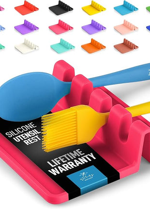 Zulay Kitchen Silicone Utensil Rest with Drip Pad for Multiple Utensils - BPA-Free, Heat-Resistant Spoon Rest & Spoon Holder for Stove Top - Kitchen Utensil Holder for Ladles & Tongs - Honeysuckle