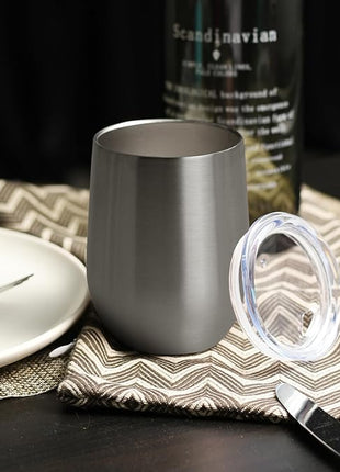 DOMICARE Stainless Steel Wine Tumbler Bulk with Lid, Personalized Insulated Tumblers Set, 12oz Travel Coffee Cups Pack of 8, ss steel