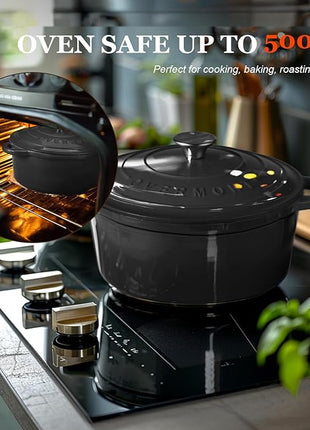 Overmont Enameled Cast Iron Dutch Oven - 5.5QT Pot with Lid Cookbook & Cotton Potholders - Heavy-Duty Cookware for Braising, Stews, Roasting, Bread Baking Graphite Gray
