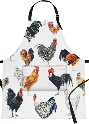Britimes Apron Home Kitchen Cooking Baking Gardening for Women Men With Pockets Farm Bird Rooster Chicken Animal Funny 32x28 inch