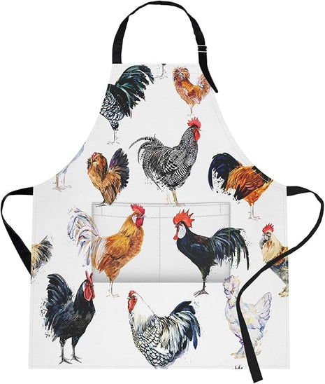 Britimes Apron Home Kitchen Cooking Baking Gardening for Women Men With Pockets Farm Bird Rooster Chicken Animal Funny 32x28 inch